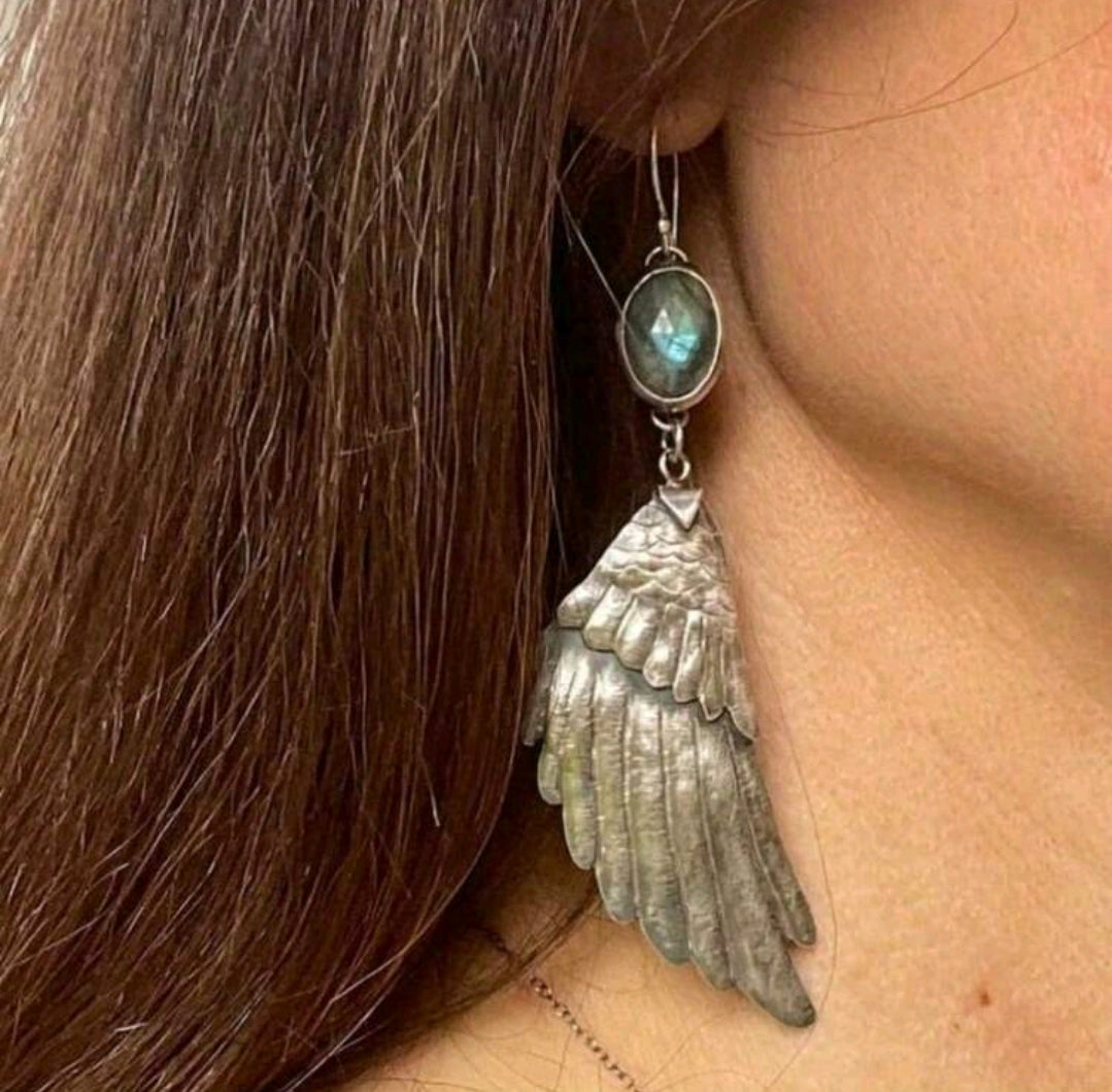 Angel wings silver color handmade earrings