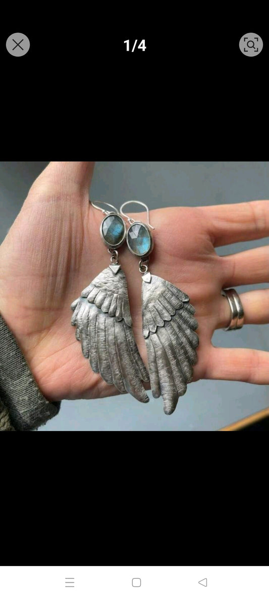 Angel wings silver color handmade earrings